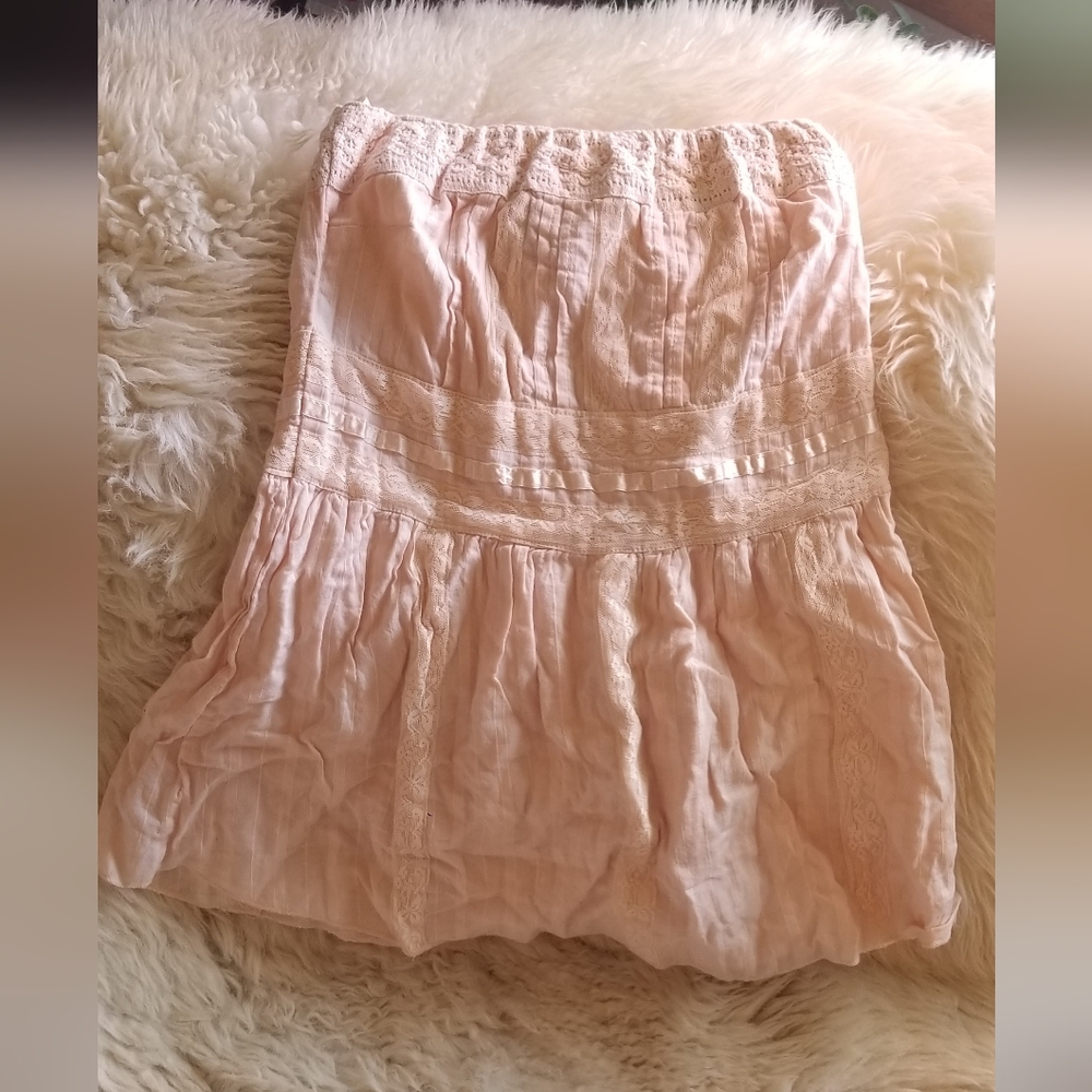 Elicia Zip up Lace,Peach Tube Strapless top